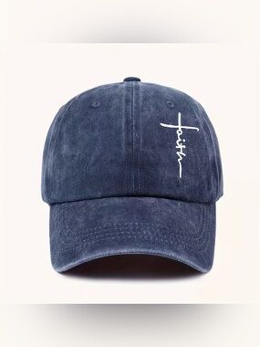 Faith Script Embroidered Navy Baseball Cap